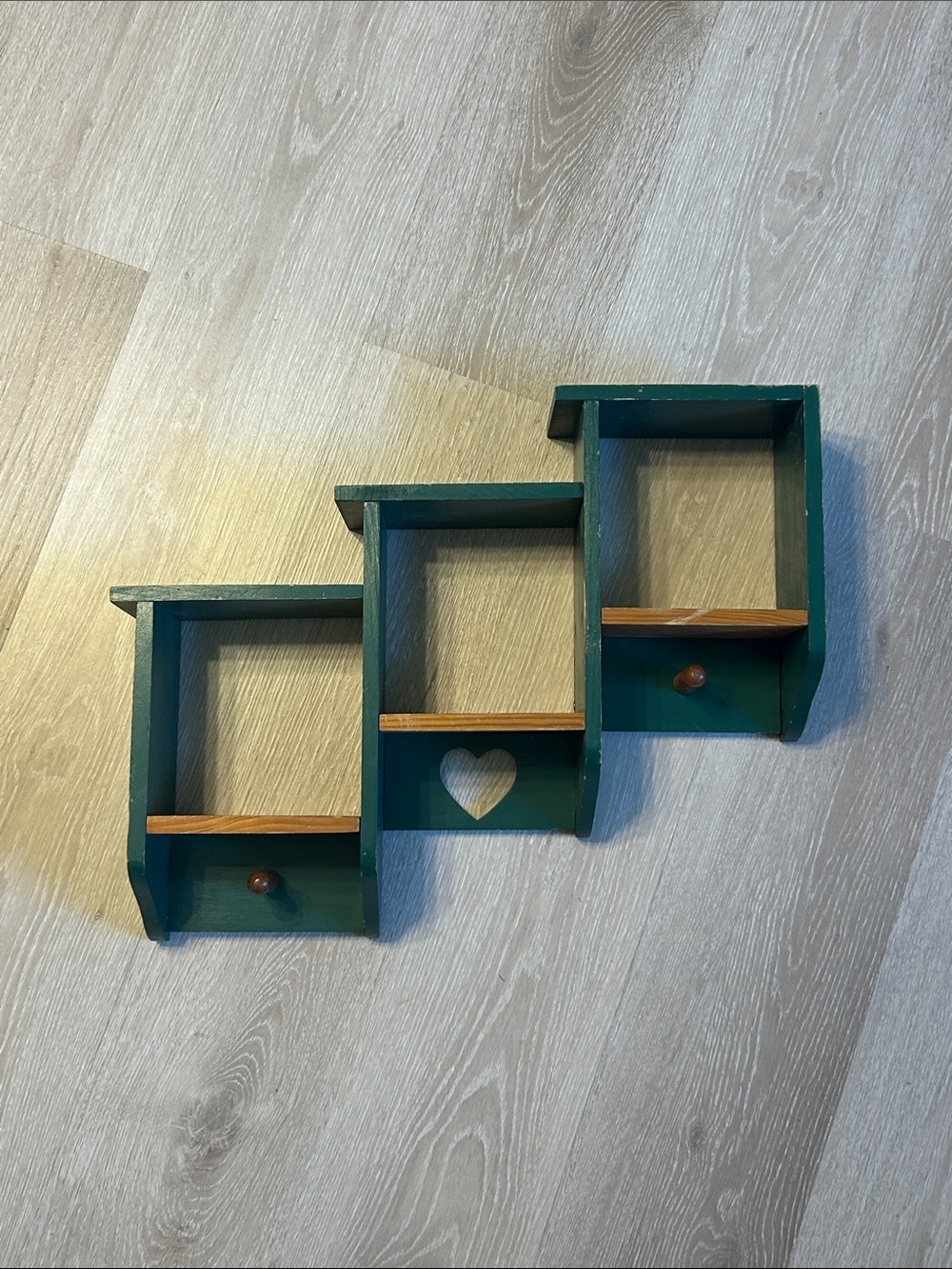 Vintage Farmhouse Wooden Heart Cutout and Dowel Staircase Tiered Wall Shelf